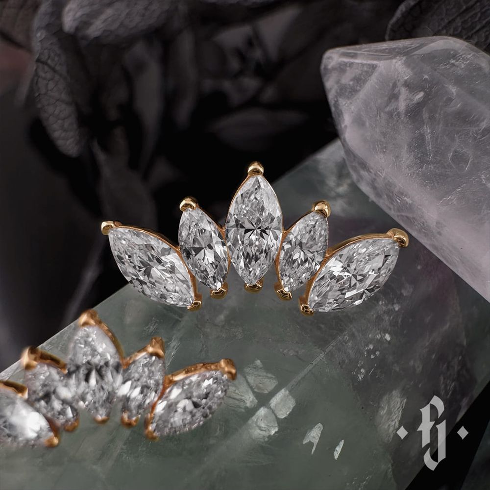 Кластер "Crown Marquise" - Желтое золото - White CZ