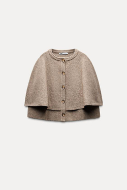 ZARA КАРДИГАН-НАКИДКА, СЕРО-КОРИЧНЕВЫЙ