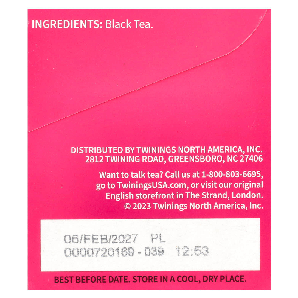 Twinings, Чистый черный чай, английский полдник, 20 чайных пакетиков, 40 г (1,41 унции)