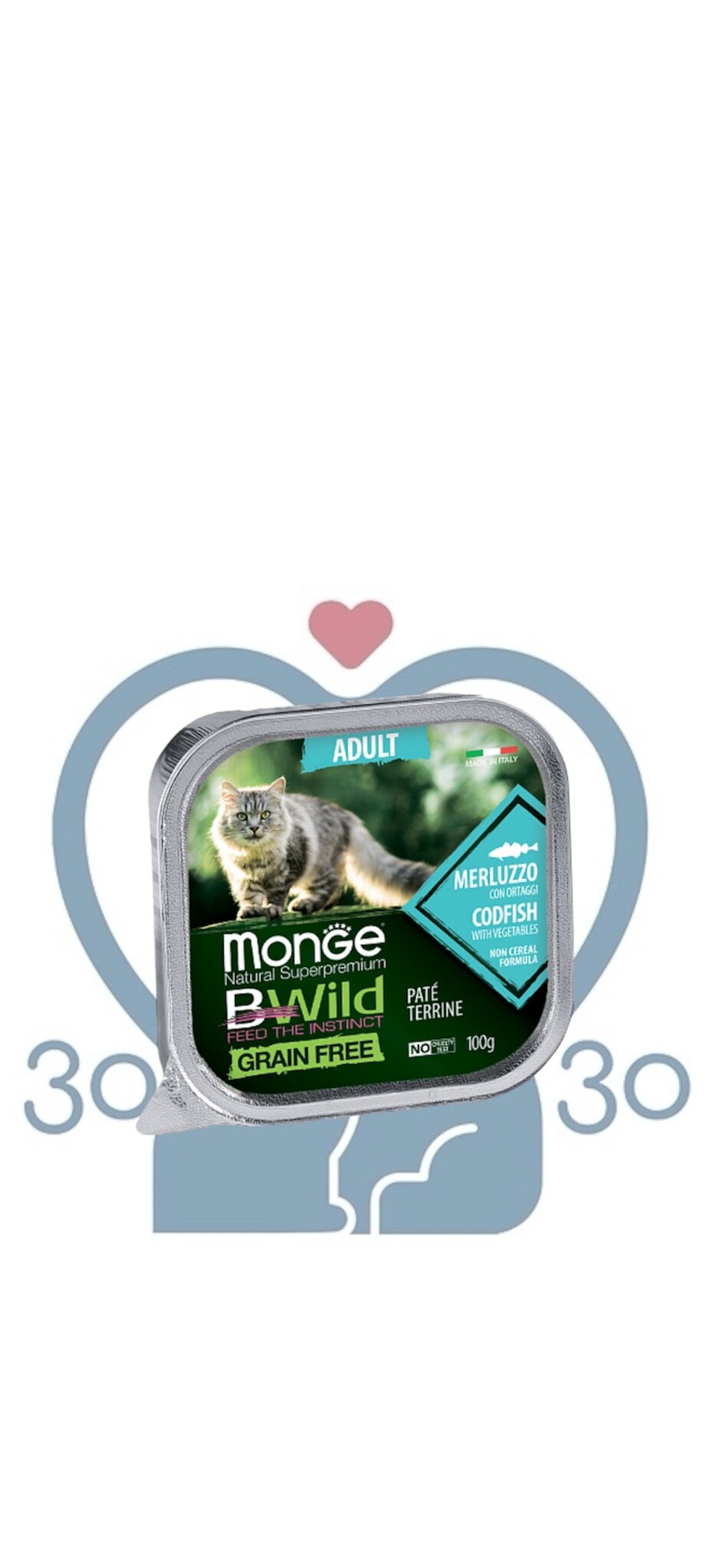 Консервы для кошек Monge Cat Bwild Graifree из трески с овощами, 100 гр