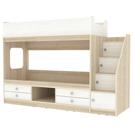 Двухъярусная кровать КарИВи Л-Д606.3 75х190 Дуб Сонома Белое Дерево