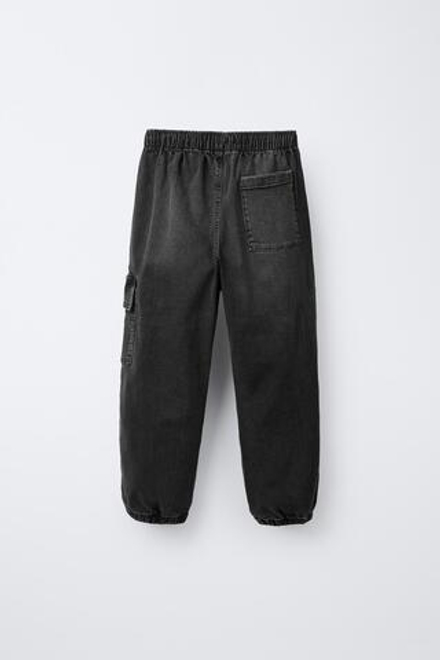 ZARA ДЖИНСОВЫЕ БРЮКИ-ДЖОГГЕРЫ КАРГО, ЧЕРНЫЙ