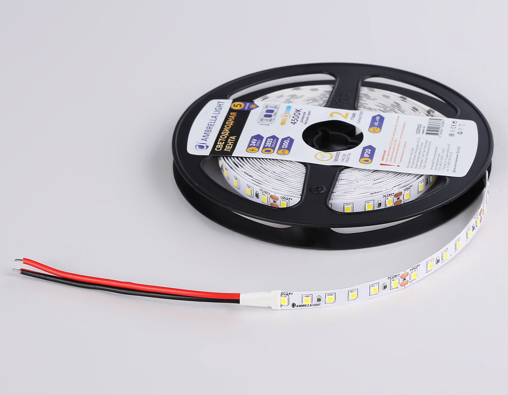 Светодиодная лента GS3102 2835 120Led/ 10W m/ 24V IP20 4500K/ 5000*8*1.2mm/ кратность резки 50mm (2 конт.)