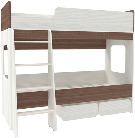 Двухъярусная кровать КарИВи Л-38 Белое Дерево Бодего Темный