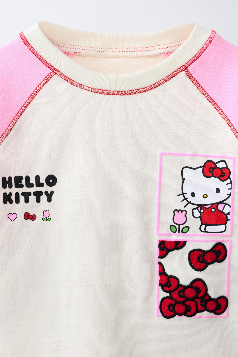 ZARA ФУТБОЛКА РЕГЛАН КОНТРАСТНАЯ HELLO KITTY ©, РОЗОВЫЙ