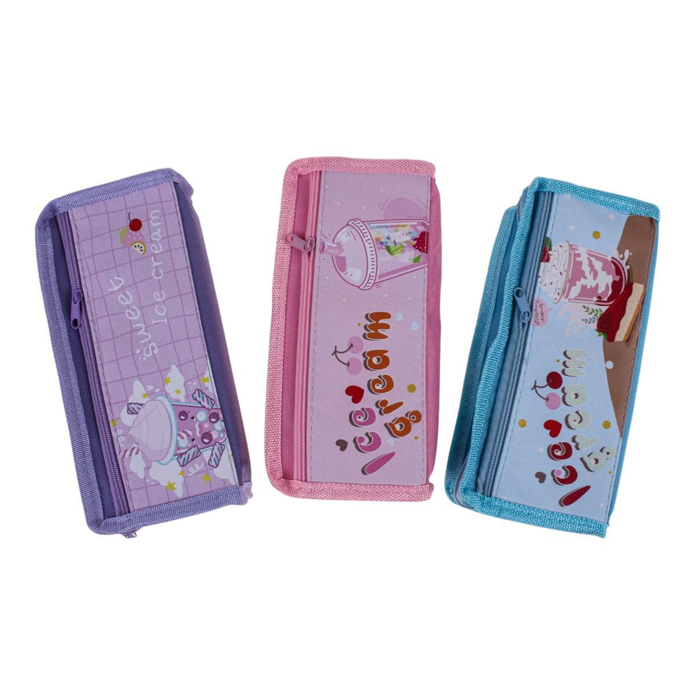 Пенал мягкий 2 отделения "Милкшейк" 3 цвета микс