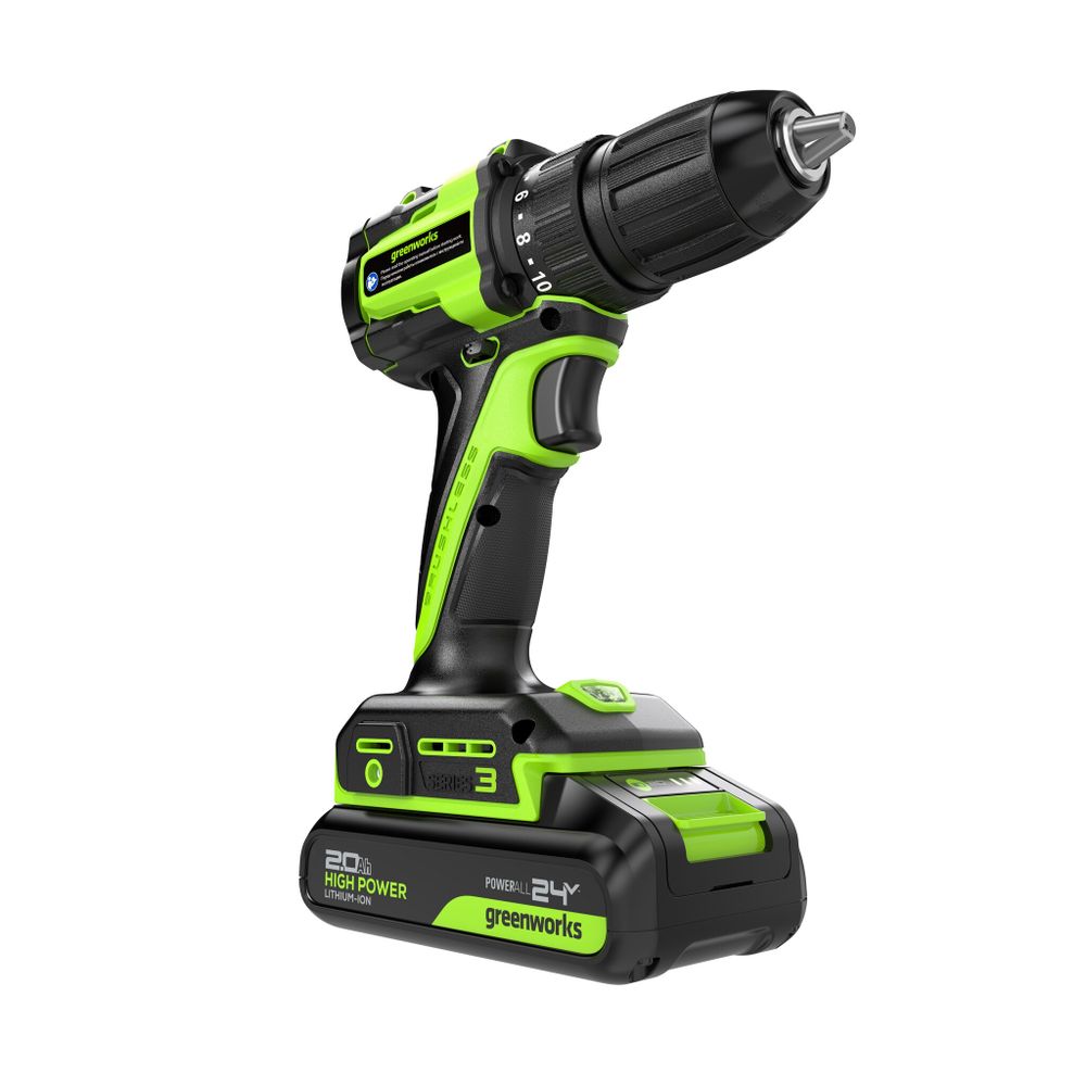 Дрель-шуруповерт акк. Greenworks DD345, 24V, б/щет, 27/45 Нм,13мм,2х2Ач,ЗУ,кор (3708307CUC)