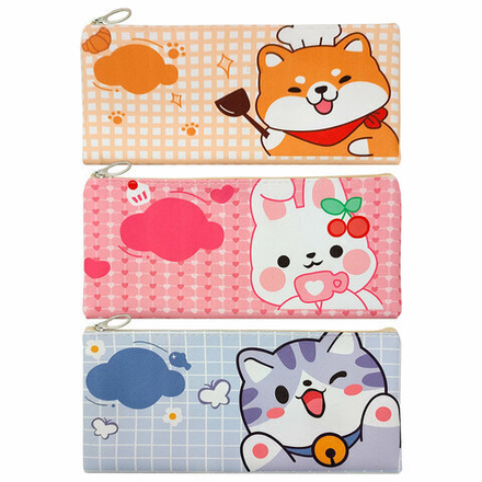 Пенал-конверт ПИФАГОР, 1 отделение, ПВХ, ассорти "Pets", 22x10 см, 273824