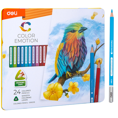 Карандаши цветные Deli "Color Emotion", 24 цвета, дерево, метал. пенал