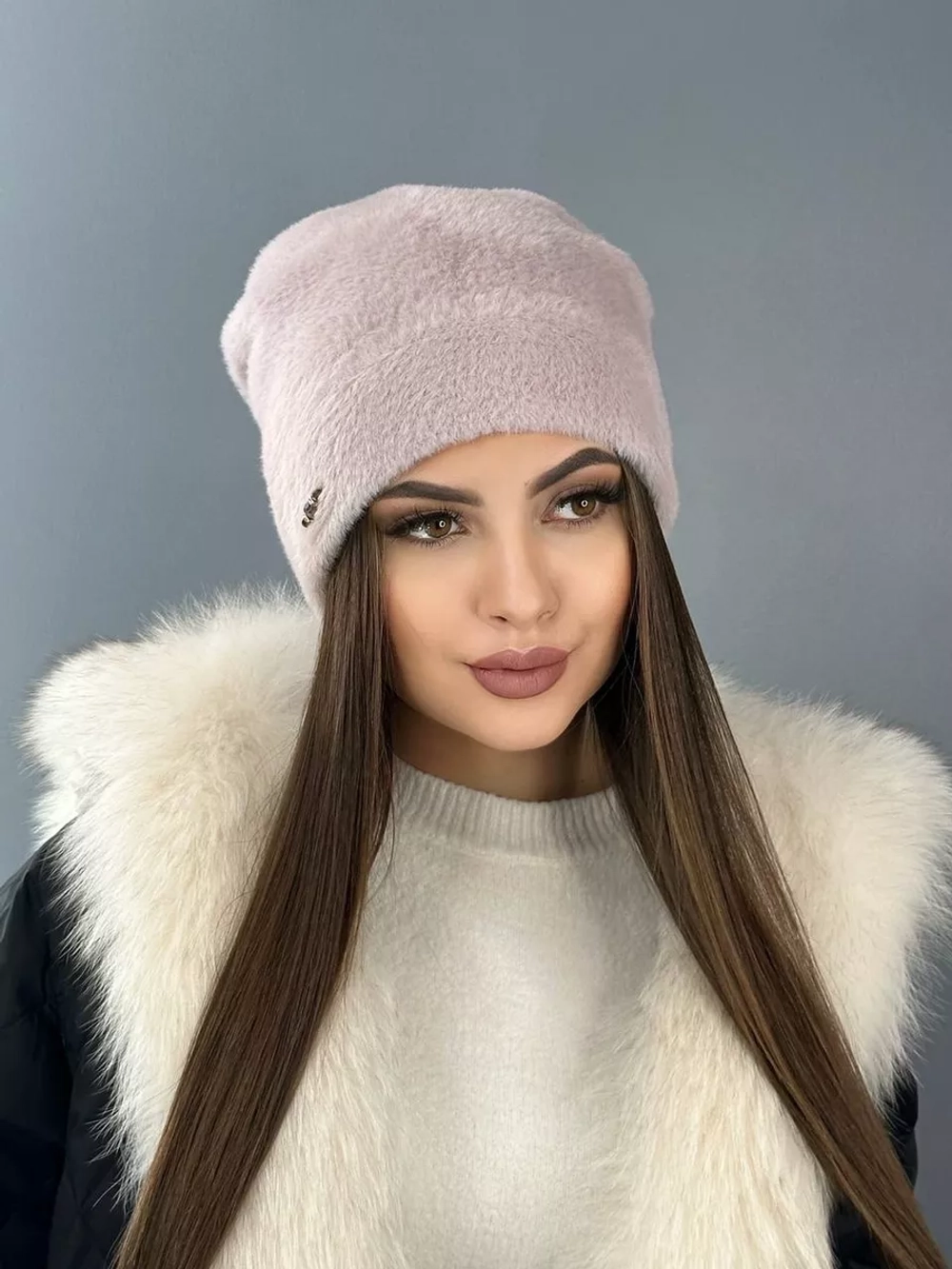 шапка зимняя пушистая из эко меха