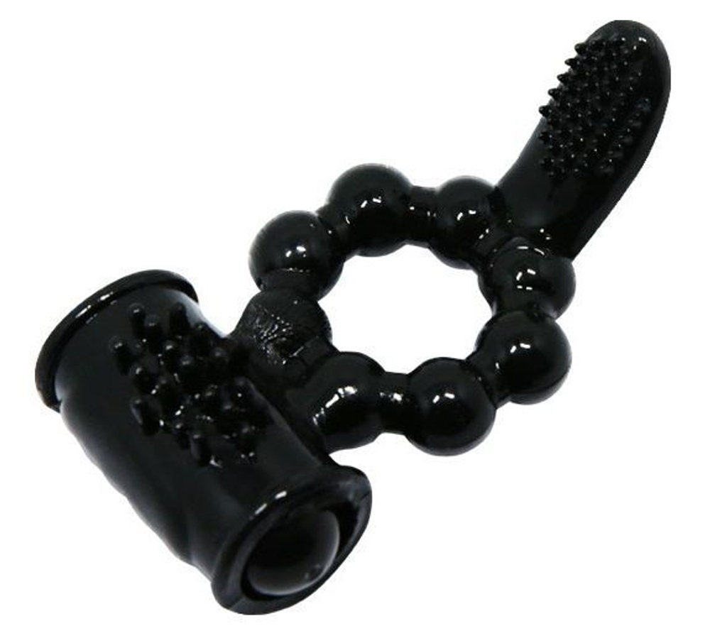 Чёрное эрекционное виброкольцо с щеточкой (Цвет: черный)