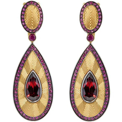 Серьги с гранатом, рубинами и сапфирами, E0105-1/5