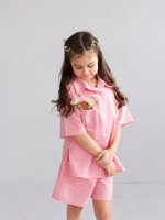 Костюм из варёного хлопка, рубашка и шорты "Розовая клеточка"