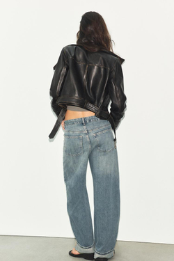 ZARA КУРТКА ИЗ 100% КОЖИ, ТЕМНО-КОРИЧНЕВЫЙ