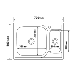 Мойка врез 70х50 (0,8) 2-х чаш вып 3 1/2 MIXLINE 18см с сифоном