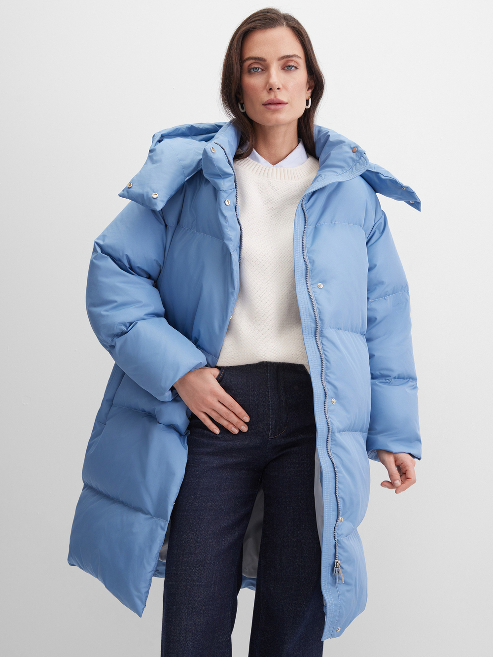 MIDI пуховик с объемным капюшоном, BLUE 🦋