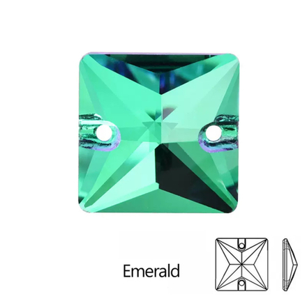 Стразы пришивные, Square, Emerald, 205, 14mm, (112 ea/pkg), 5A+, (F2)