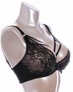 Соблазнительный бюстгальтер с мягкой чашкой +size и декоративными бретелями (Размер: 90I) (Цвет: черный)