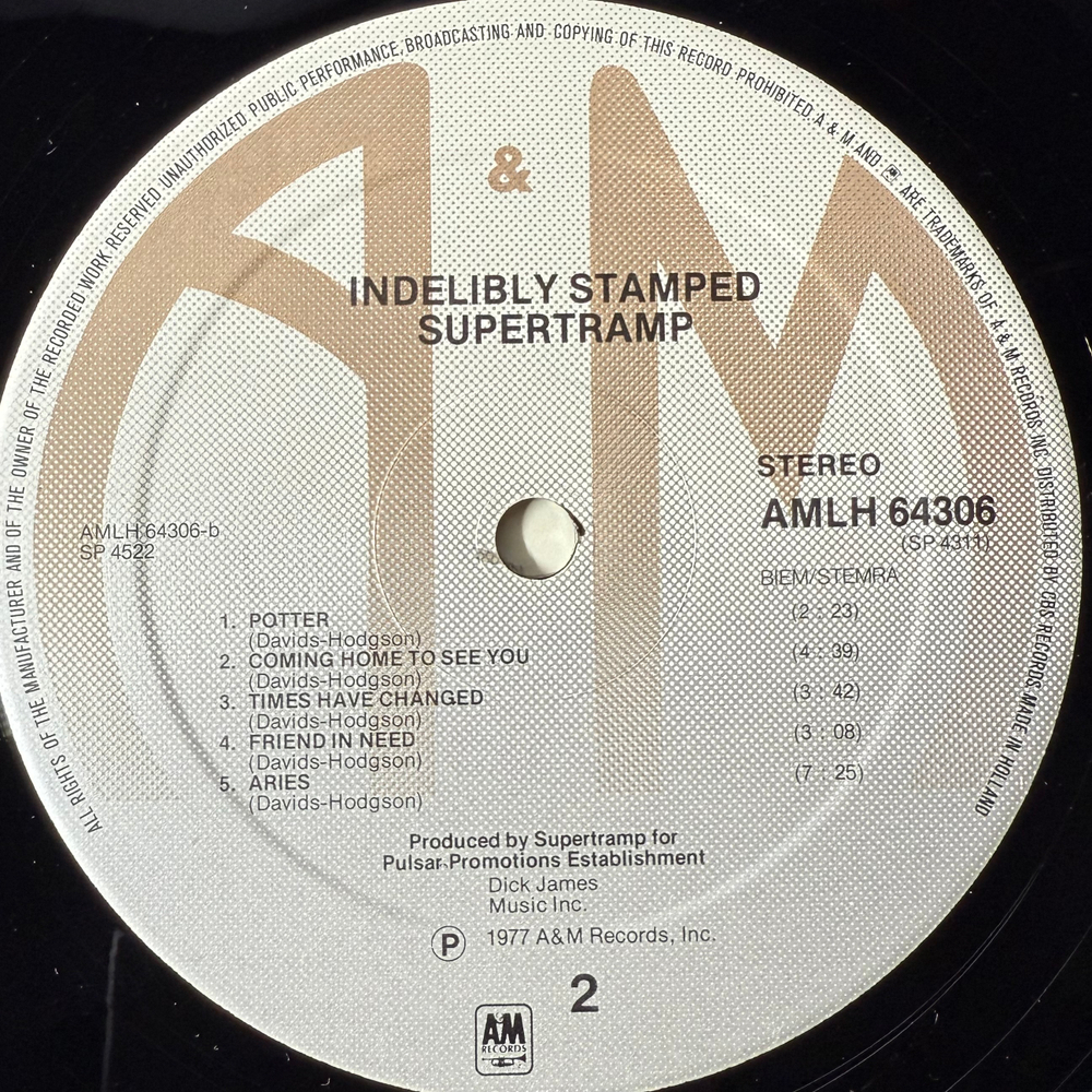 Supertramp ‎– Indelibly Stamped (Европа 1981г.)