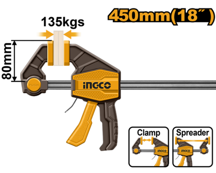 Струбцина быстрозажимная  INGCO HQBC18801 INDUSTRIAL 80х450 мм