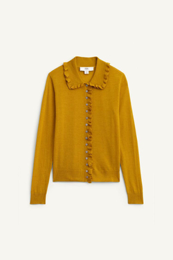 ZARА КАРДИГАН ИЗ 100% ШЕРСТИ, ГОРЧИЧНЫЙ