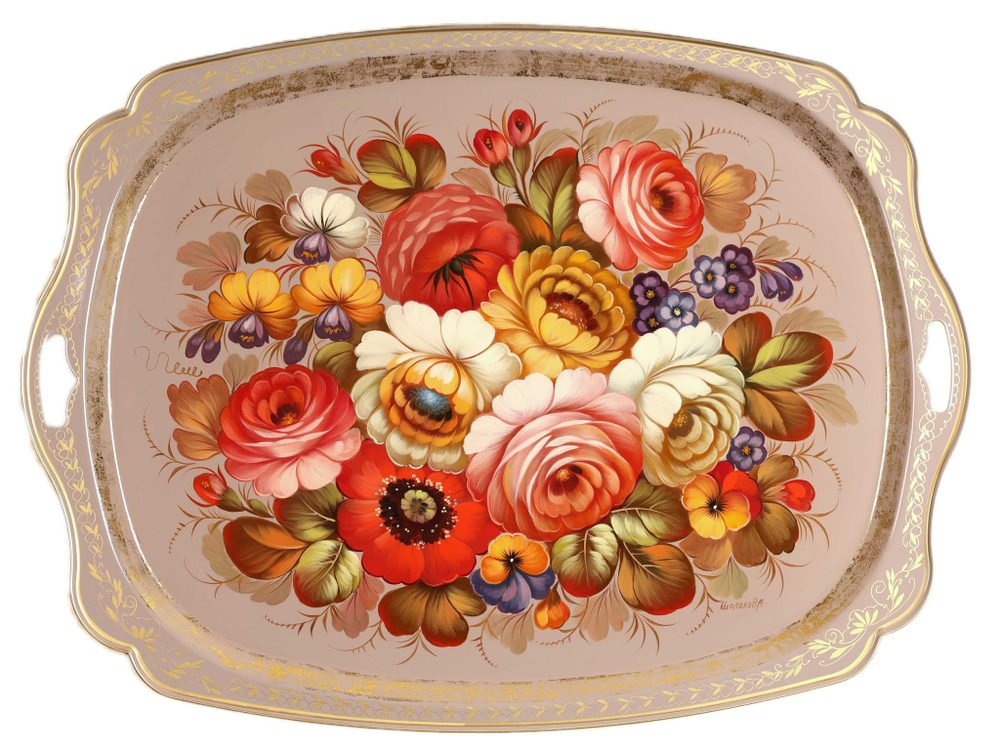 Жостовский поднос декоративный, размер 61х46 см (A32), металлический