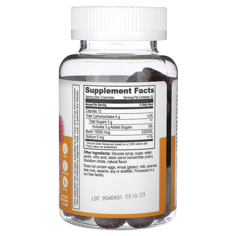 Lifeable, Жевательные мармеладки с биотином, натуральная малина, 60 жевательных таблеток (5000 мкг в каждой жевательной таблетке)
