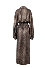 "Golden hour" Платье в пол свободного кроя с разрезом и бархатным поясом