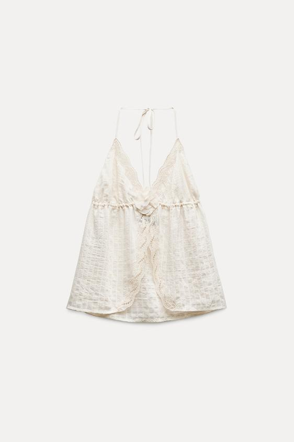 ZARA ТОП С ГОРЛОВИНОЙ ХАЛТЕР, КОСТЯНОЙ