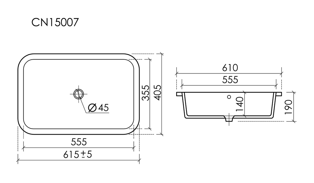 Раковина встраиваемая снизу Ceramicanova Era, c отверстием слива - перелива, 610x405x190мм, белый, арт.CN15007