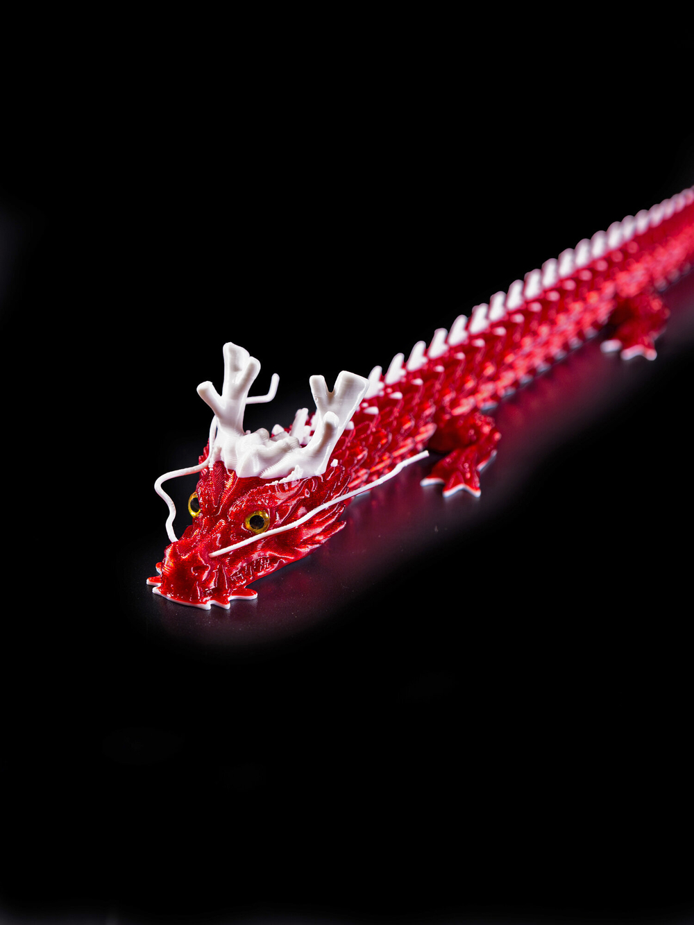 Китайский дракон, гибкая игрушка-антистресс, подарок, украшение интерьера, 45 см., 3D печать, красно-белый