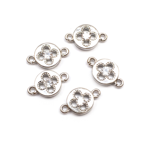 Коннектор с фианитом 11х8 мм, родий