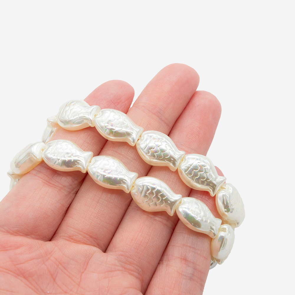 Хрустальный жемчуг в форме рыбок, айвори, 14*10мм