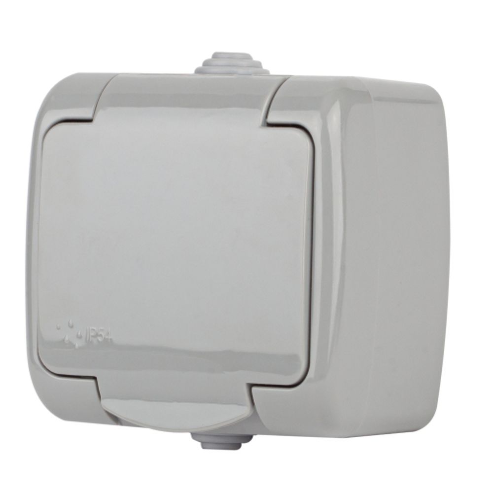 Розетка Intro Atlantic 5-202-03 с заземлением со шторками 2P+E Schuko 16А-250В IP54 ОУ серый | Intro