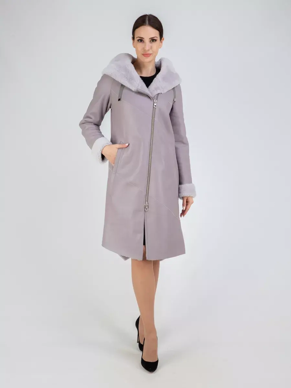 Дубленка зима натуральная удлиненная с капюшоном