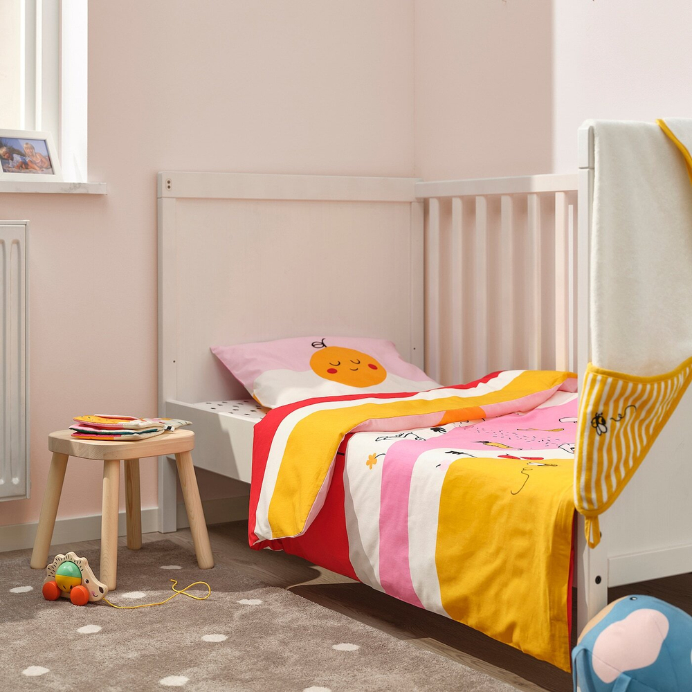IKEA GRÖNFINK  (ИКЕА ГРÖНФИНК)  -  1 наволочка для детской кроватки, разноцветная/полосатая, 110x125/35x55 см