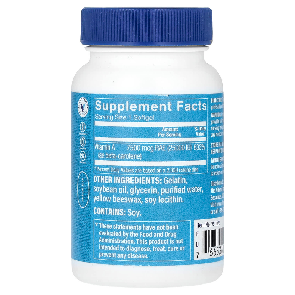The Vitamin Shoppe, бета-каротин, 7500 мкг (25 000 МЕ), 100 мягких таблеток