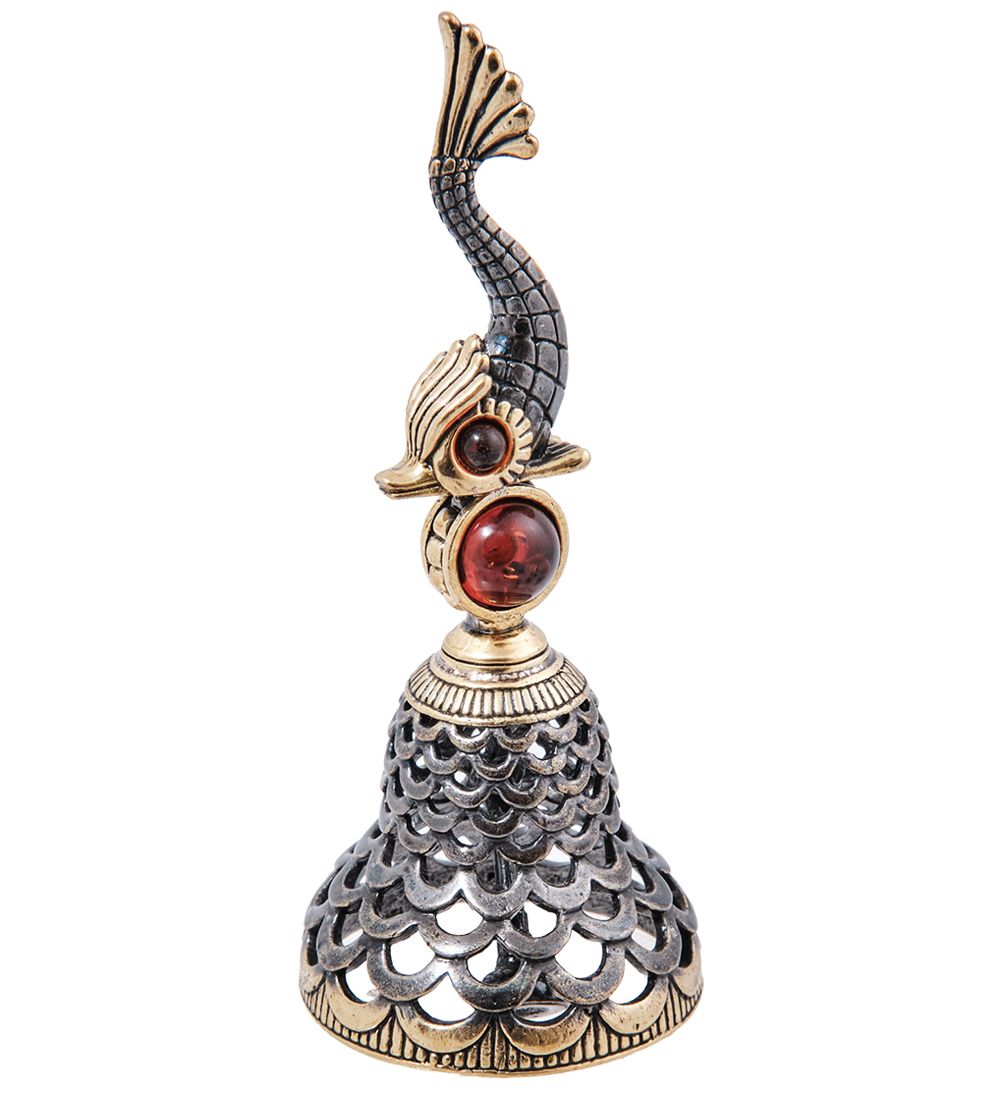 AM- 588 Колокольчик «Рыба Чешуя « (латунь, янтарь)