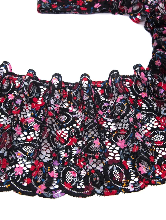 03-196 ОПТ Кружево эластичное 19 см, фламенко, черный/красный