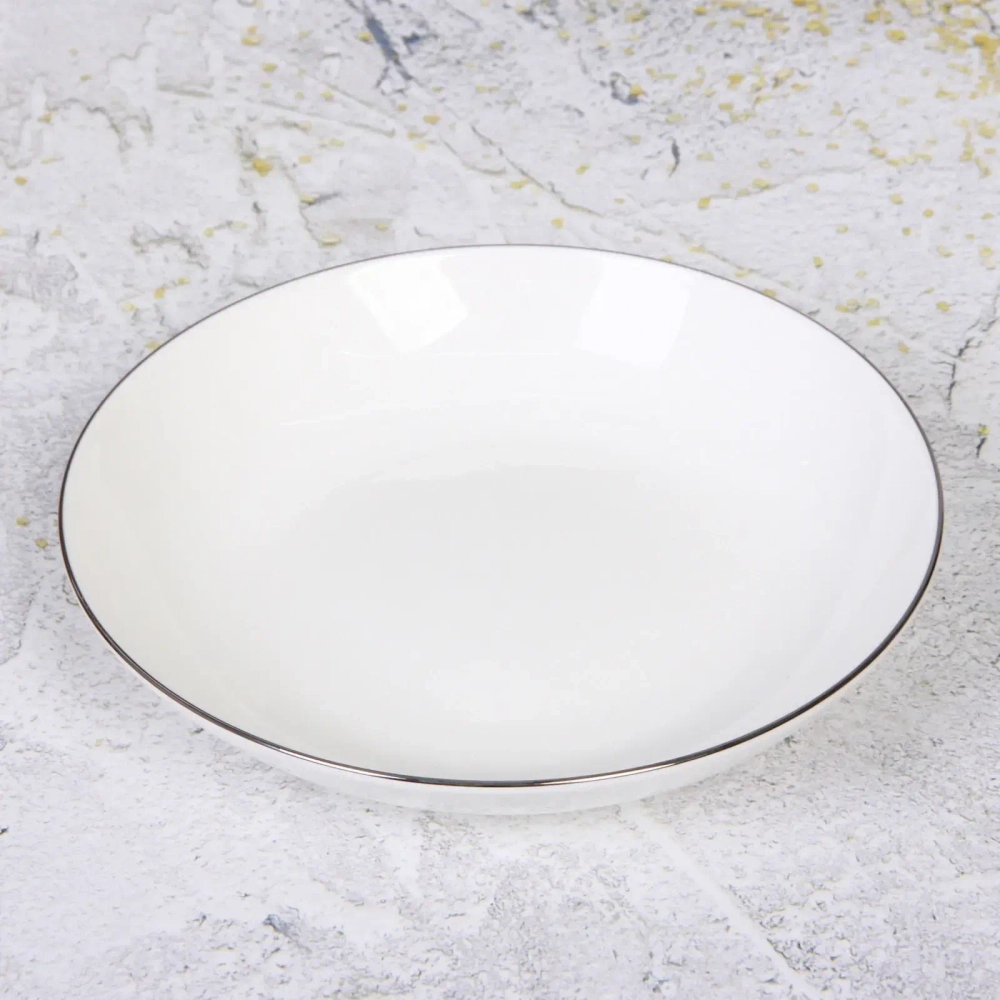 Тарелка фарфоровая «White magic Silver» 20см глубокая
