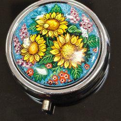 Сувенирный контейнер для хранения мелочей с ручной росписью Палех "Подсолнухи"