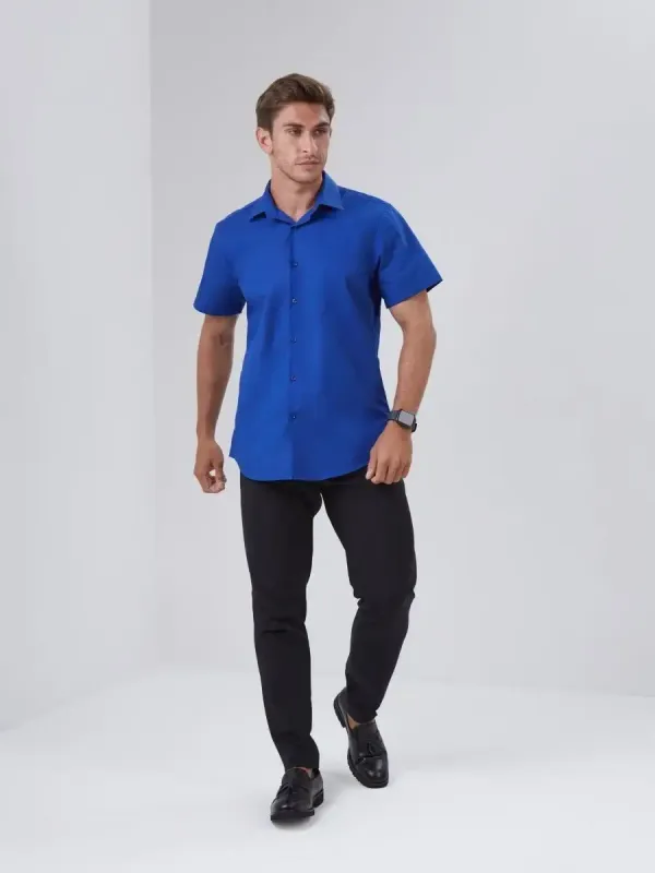 Рубашка приталенная SLIM FIT с коротким рукавом, синяя