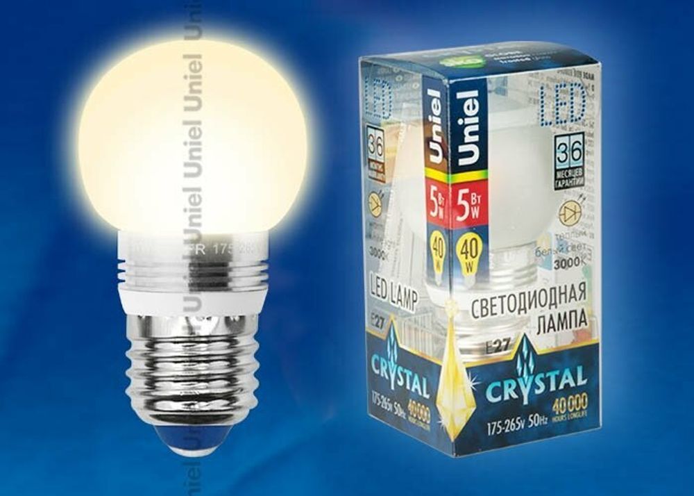 LED-G45P-5W/WW/E27/FR ALC02SL PROMO Лампа светодиодная. Форма «шар», матовая колба. Серия Crystal. Материал корпуса алюминий. Теплый белый свет. Пласт