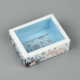 Коробка 1 секция С Новым годом с прозрачной крышкой 11,5х9х4 см