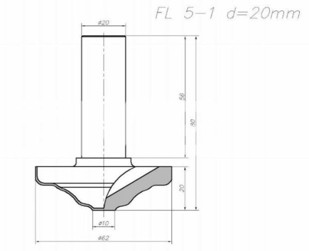 PCD профильная фреза D.62x20 S.20x56 Z3