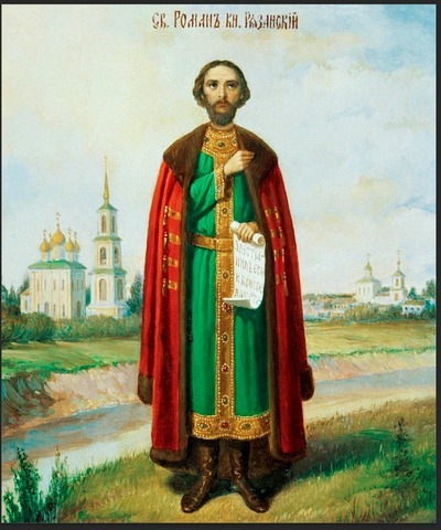 Роман Олегович Рязанский святой благоверный князь. Деревянная икона на левкасе