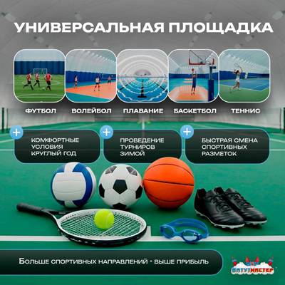 Ангар пневмокаркасный для спорта и мероприятий «Темп 2» 60х30х25 м — из ПВХ, синий