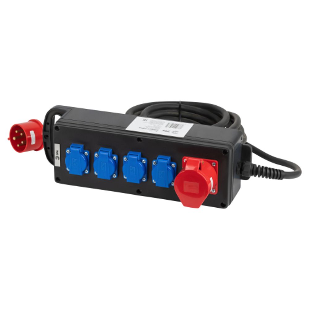 Удлинитель силовой ЭРА IND380-U-5e-5x2,5-10m-IP44 380В на каучуковой колодке 5 розеток 1xCEE 5P/4xSCHUKO 10м КГ 5x2,5 | Силовые удлинители