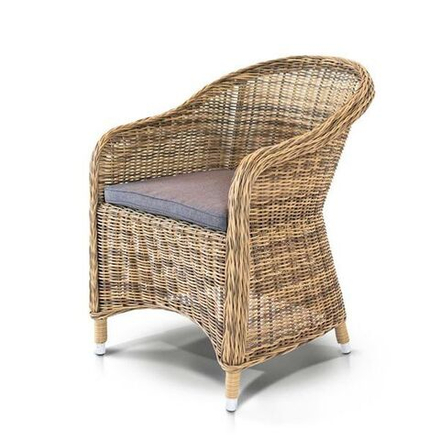 "Равенна" плетеное кресло из искусственного ротанга, цвет соломенный с серо-коричневой подушкой