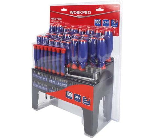 Набор отверток и бит WORKPRO 100 шт. с подставкой PRO WP200507